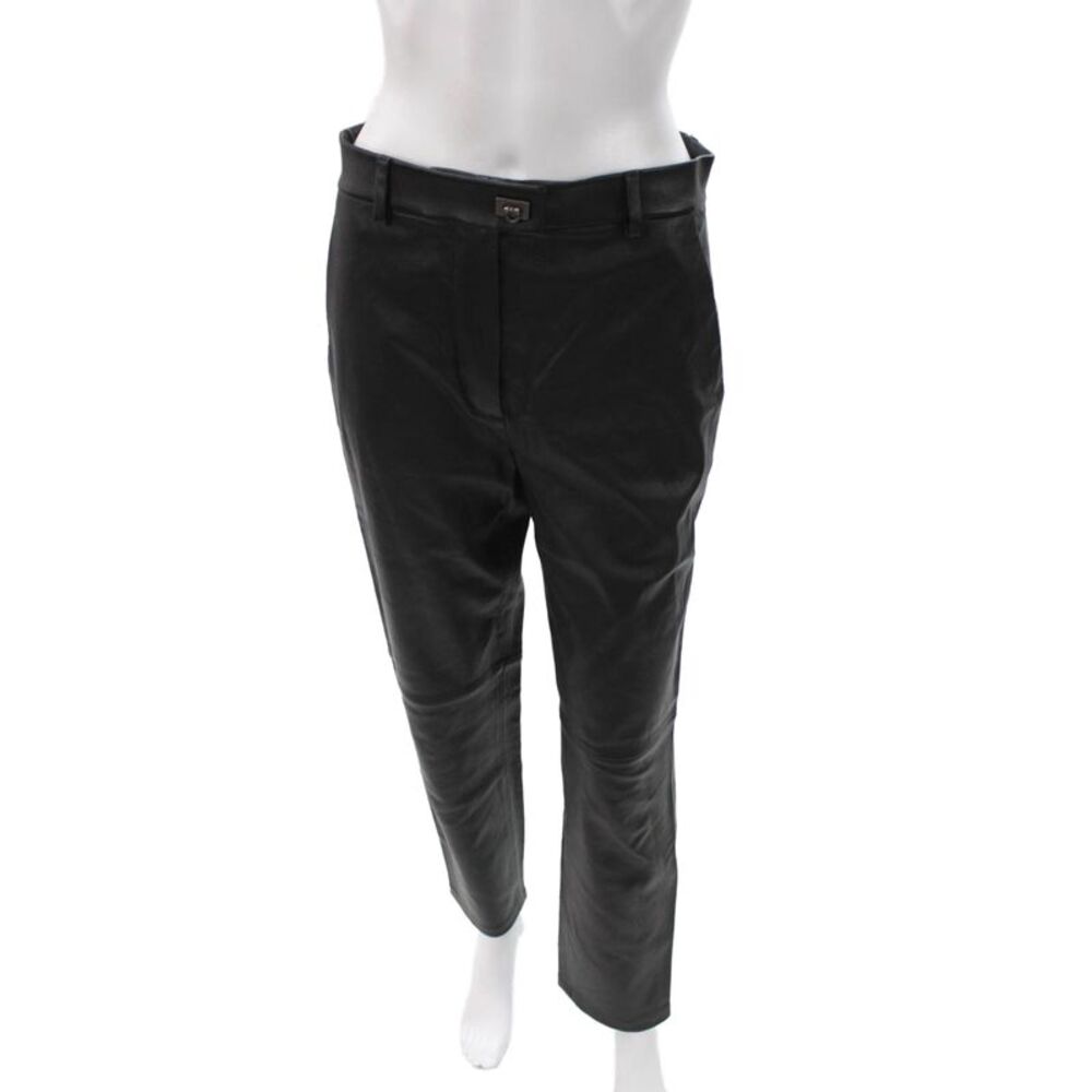 Salvatore Ferragamo Womens Dress Pants Black Lamb Leather Button Size 40